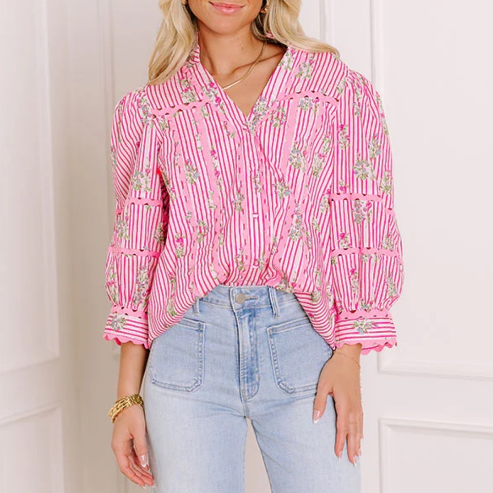 MADDISON 3/4 SLEEVE BUTTON DOWN BLOUSE
